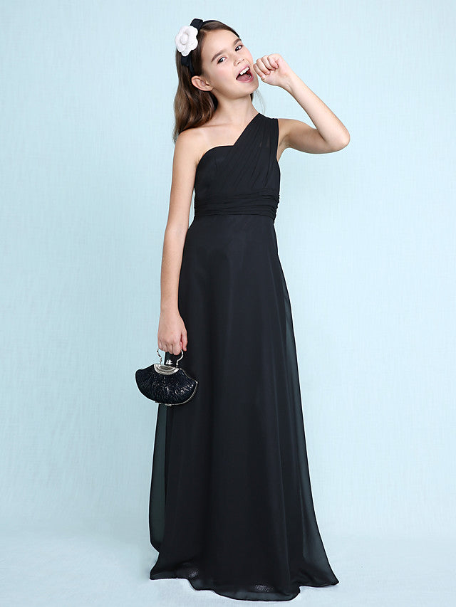 Long Sheath One Shoulder Flower Girl Dresses Chiffon Junior Bridesmaid Dress Long Sheath One Shoulder Flower Girl Dresses Chiffon Junior Bridesmaid Dress