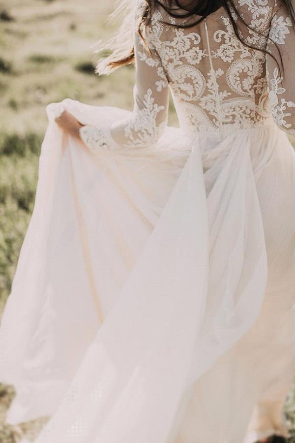 Long Sleeve A-line Appliques Lace Chiffon Wedding Dress Long Sleeve A-line Appliques Lace Chiffon Wedding Dress