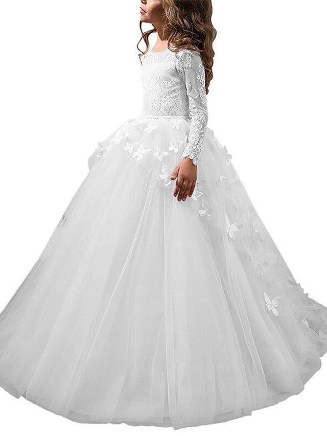 Long Sleeve Ball Gown Lace Jewel Neck First Communion Birthday Flower Girl Dresses Long Sleeve Ball Gown Lace Jewel Neck First Communion Birthday Flower Girl Dresses