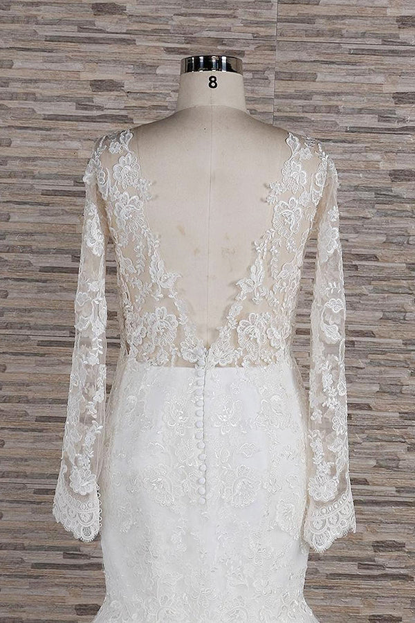 Long Sleeve Mermaid Sweetheart Appliques Lace Backless Wedding Dress BIZTUNNEL Long Sleeve Mermaid Sweetheart Appliques Lace Backless Wedding Dress BIZTUNNEL