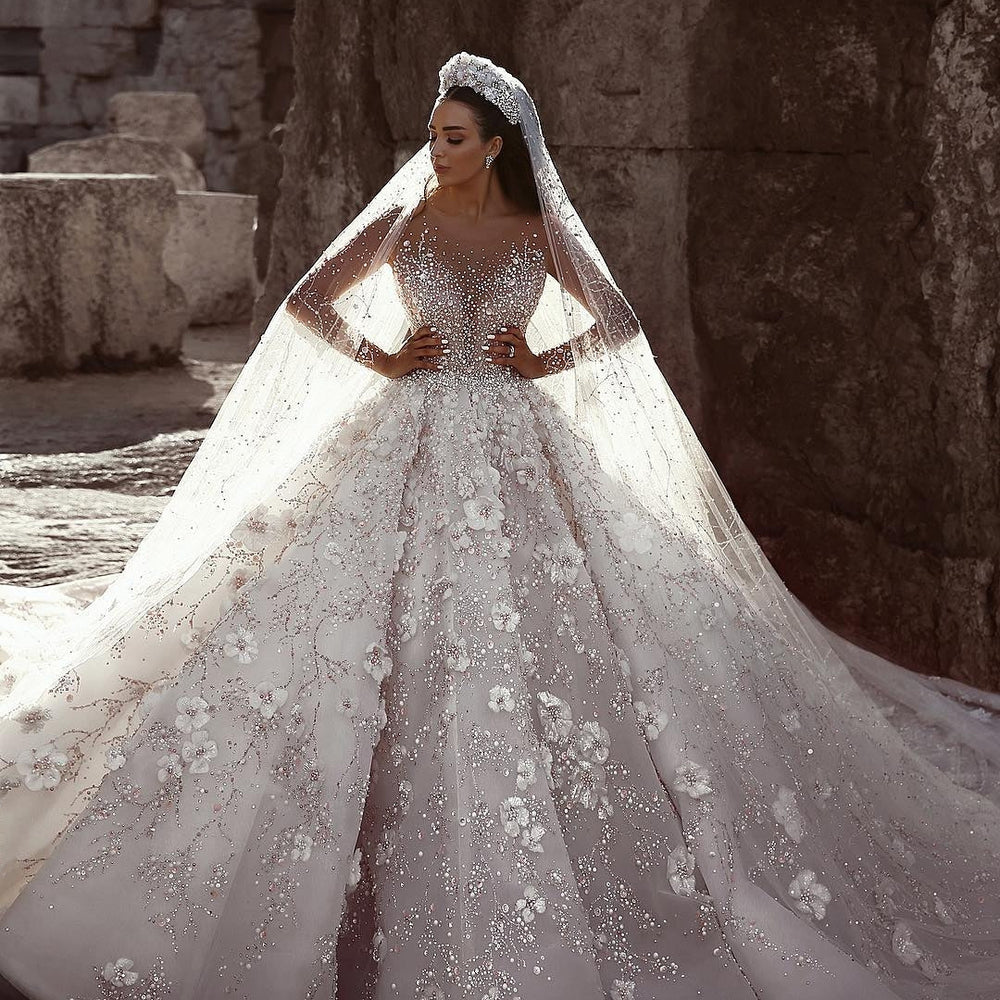 Long Sleeves Ball Gown Sweetheart Beading Floral Lace Wedding Dresses Long Sleeves Ball Gown Sweetheart Beading Floral Lace Wedding Dresses