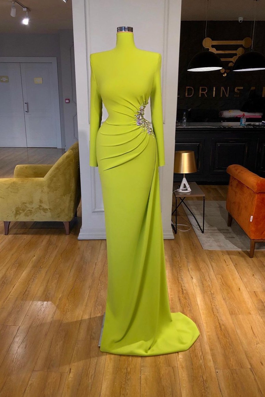 Long Sleeves Mermaid Evening Dress High-Neck