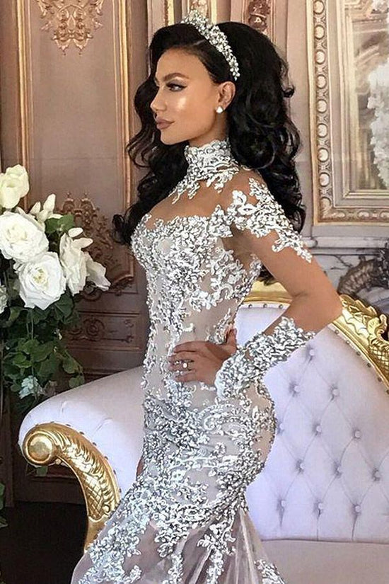 New Arrival Long Sleeves Tulle Wedding Dress Appliques Bridal Wears main image 0
