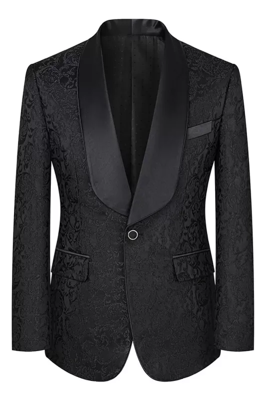 
                  
                    Lou Classical Black Shawl Lapel Three Pieces Jacquard Prom Suits
                  
                