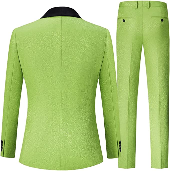 
                  
                    Lou Stylish Green Three Pieces Jacquard Wedding Suits With Black Velvet Shawl Lapel
                  
                