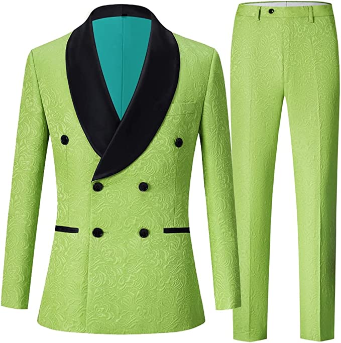 
                  
                    Louis Modern Green Double Breasted Jacquard Wedding Suits With Black Velvet Shawl Lapel
                  
                