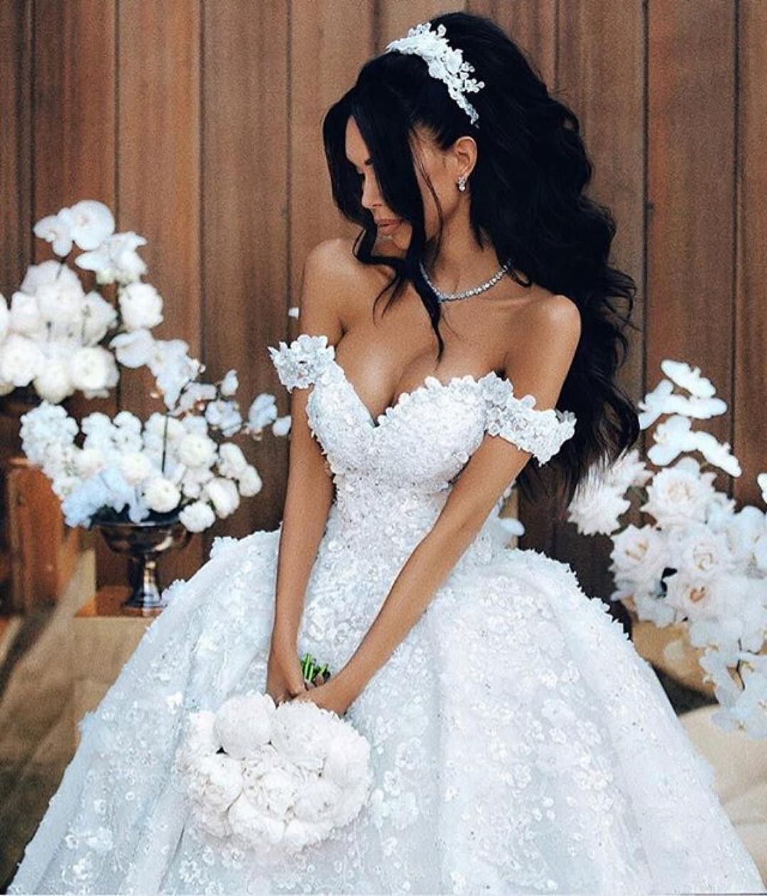 Luxury Beaded Off Shoulder Princess Wedding Ball Gown - VQ