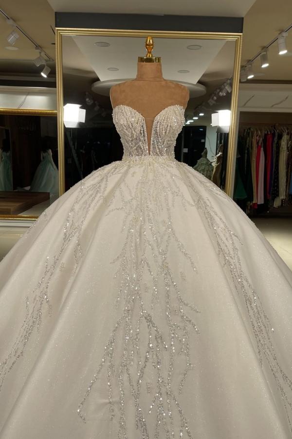 Luxury Long Ball Gown Sweetheart Glitter Wedding Dress – BIZTUNNEL