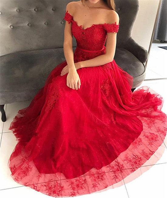 Load image into Gallery viewer, Marvelous A-line Off-the-shoulder Tulle Lace Long Prom Dress-BIZTUNNEL

