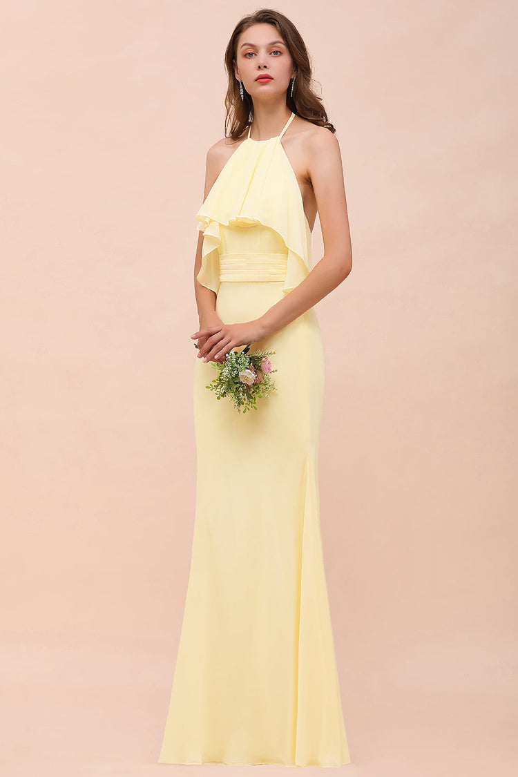 Mermaid Brown Halter Bridesmaid Dress