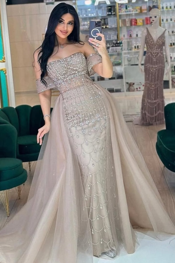 Long Mermaid Off-the-Shoulder Formal Evening Dresses with Side Train