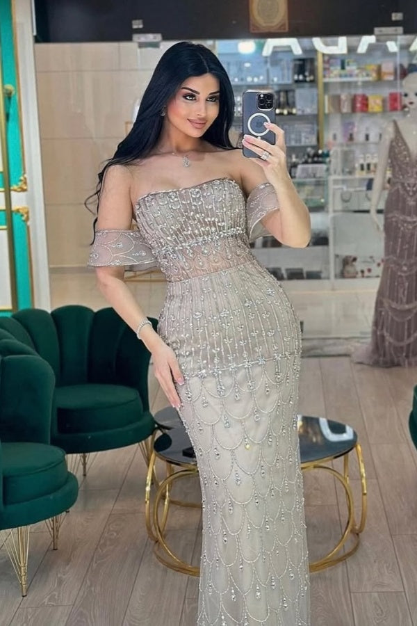 
                  
                    Long Mermaid Off-the-Shoulder Formal Evening Dresses with Side Train
                  
                