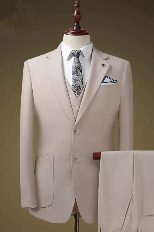 Christ Modern Champagne Notched Lapel Three Pieces Prom Suits For Men