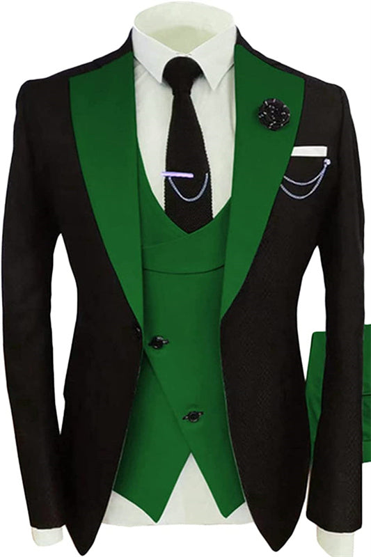 Norris Modern Green Shawl Lapel Three Pieces Prom Suits