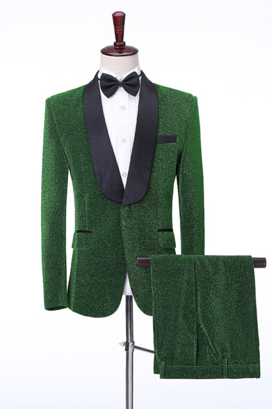 Elton Modern Green Shawl Lapel Two Pieces Men Suits For Wedding