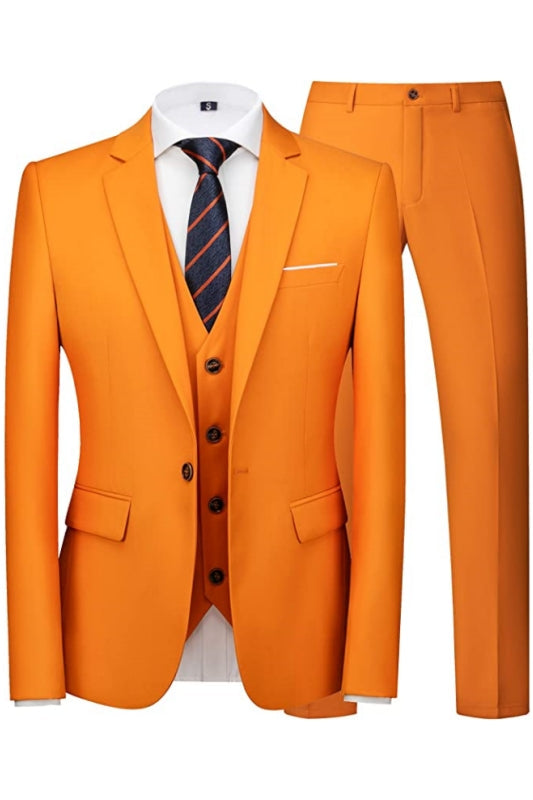 Bernie Modern Orange Notched Lapel Three Pieces Men Suits For Prom
