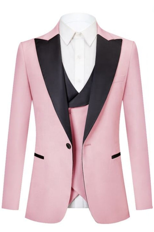 Quintion Modern Pink Peaked Lapel Three Pieces Prom Suits