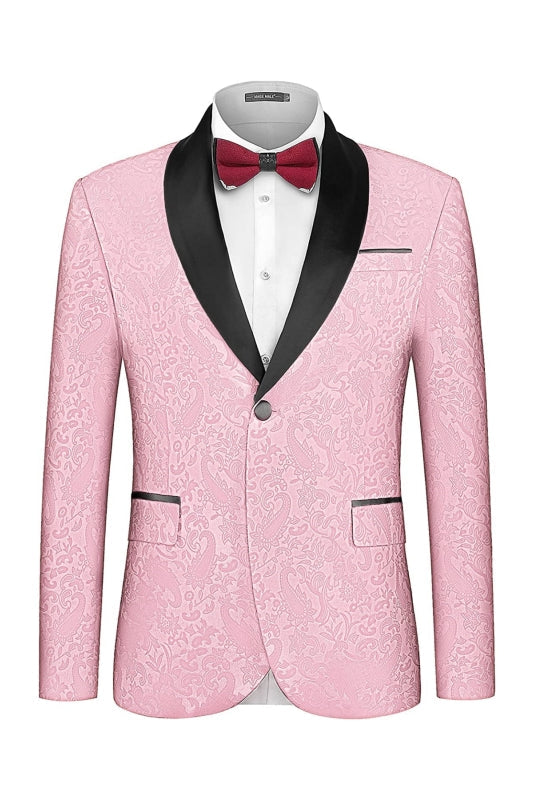 Fabian Modern Pink Shawl Lapel Two Pieces Jacquard Wedding Suits