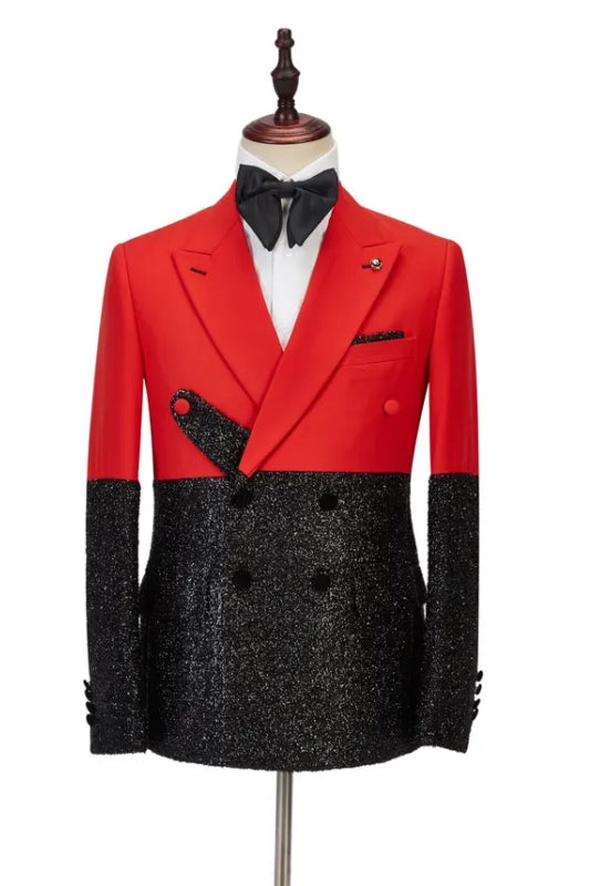 Stan Modern Red Peaked Lapel Double Breasted Slim Fit Men Suits For Prom