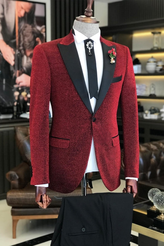 Cloby Modern Red Peaked Lapel Two Pieces Prom Men Suits