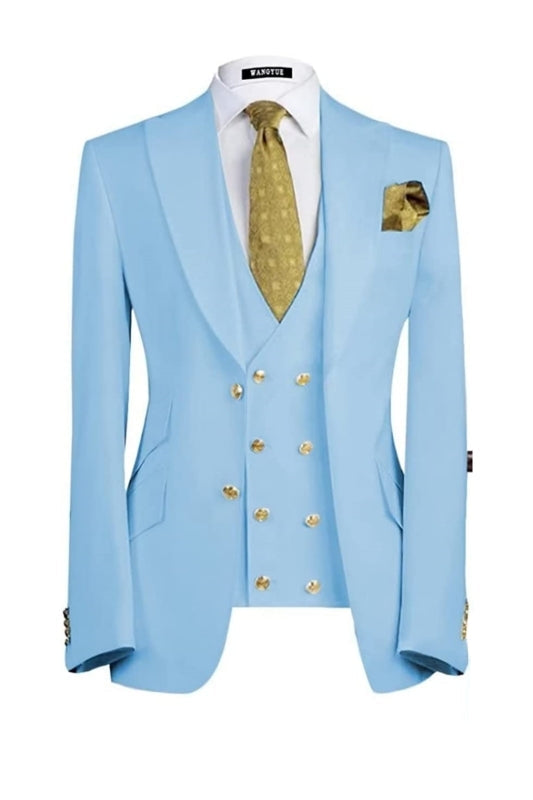 Blair Modern Sky Blue Three Pieces Peaked Lapel Men Suits For Prom