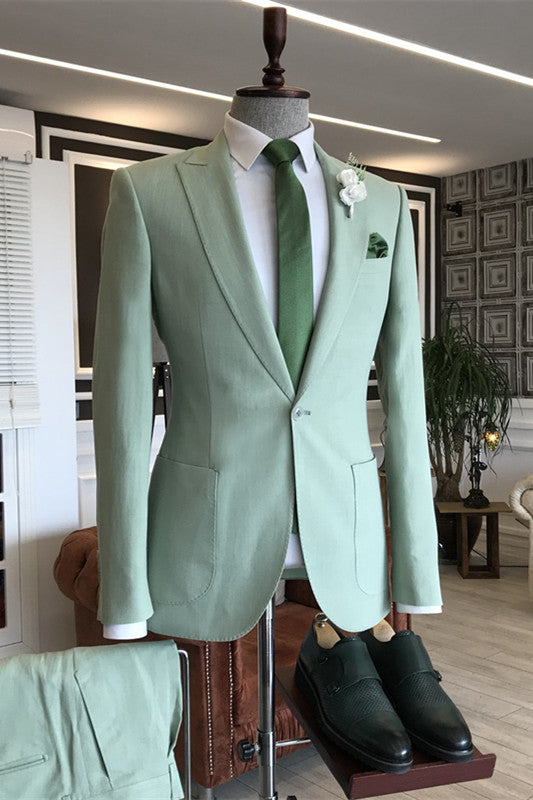 Caesar Modern Teal Blue Peaked Lapel Men Suits For Prom
