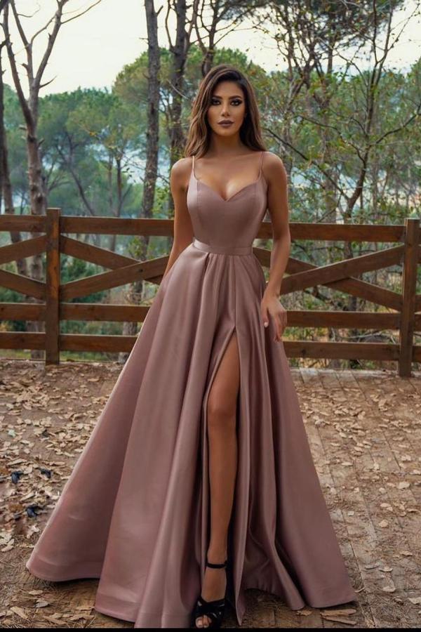 Modest A-line Sweetheart Long Prom Dress with Slit-BIZTUNNEL