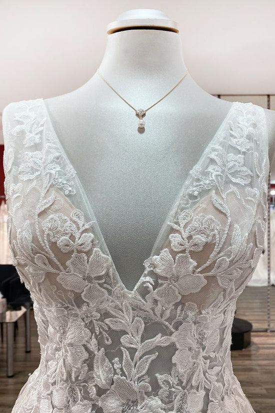 Modest A-line Full Lace Sleeves Backless Long Tulle Wedding Dresses, WD0468
