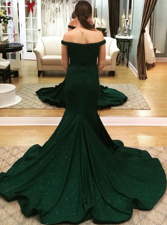 Dark Green Mermaid Prom Dress Long Ball Dresses On Sale Off-the-Shoulder main image 0