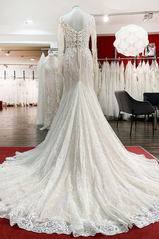 Carregar imagem no visualizador da galeria, Modest Long Mermaid Sweetheart Tulle Lace Wedding Dress with Sleeves-BIZTUNNEL
