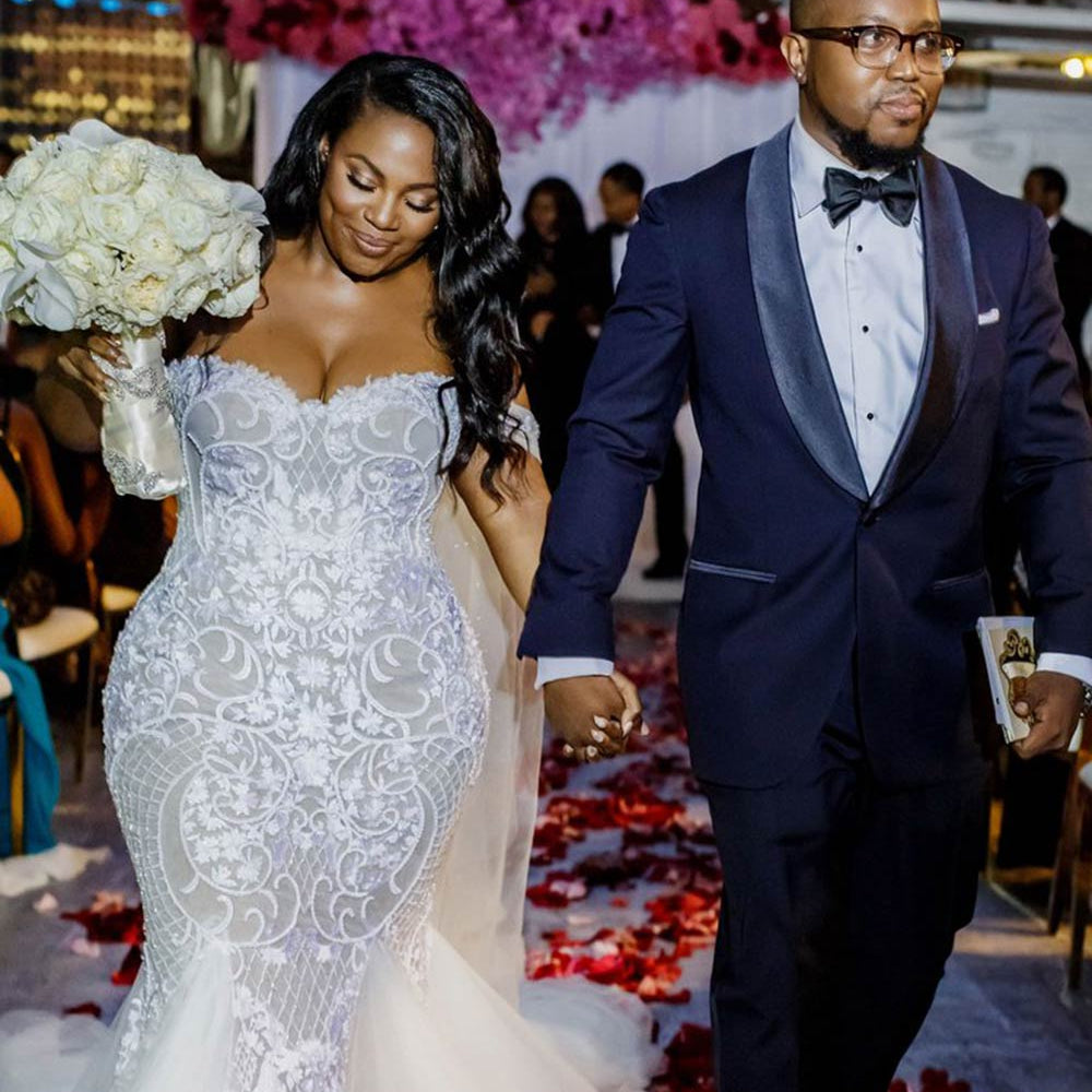 
                  
                    Modest Plus Size Long Mermaid Off-the-Shoulder Lace Wedding Dresses-BIZTUNNEL
                  
                