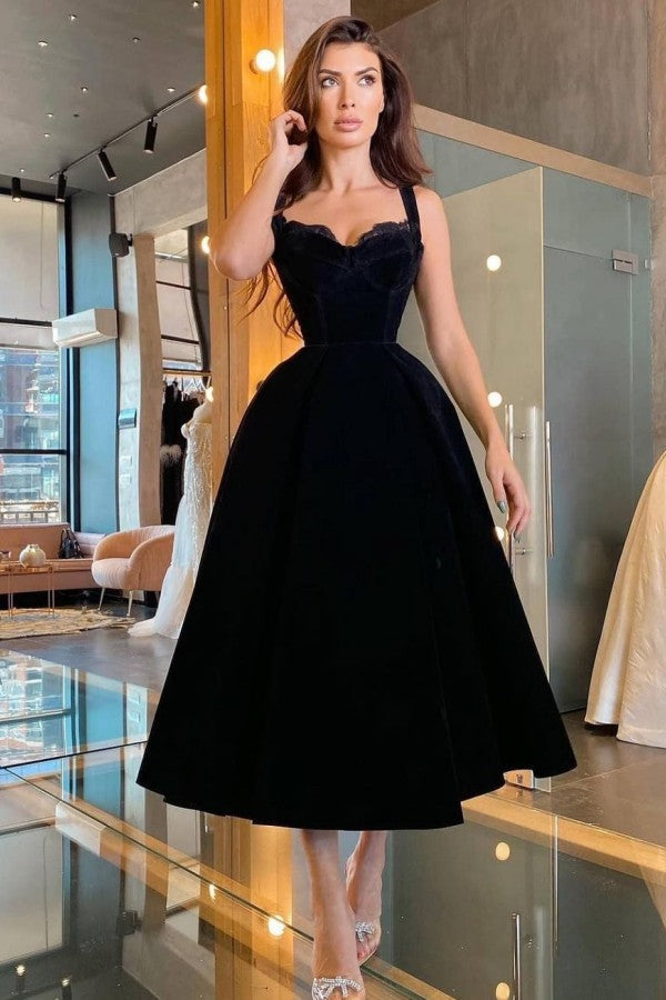 Modest Short A-line Sweetheart Velvet Prom Party Dress-BIZTUNNEL