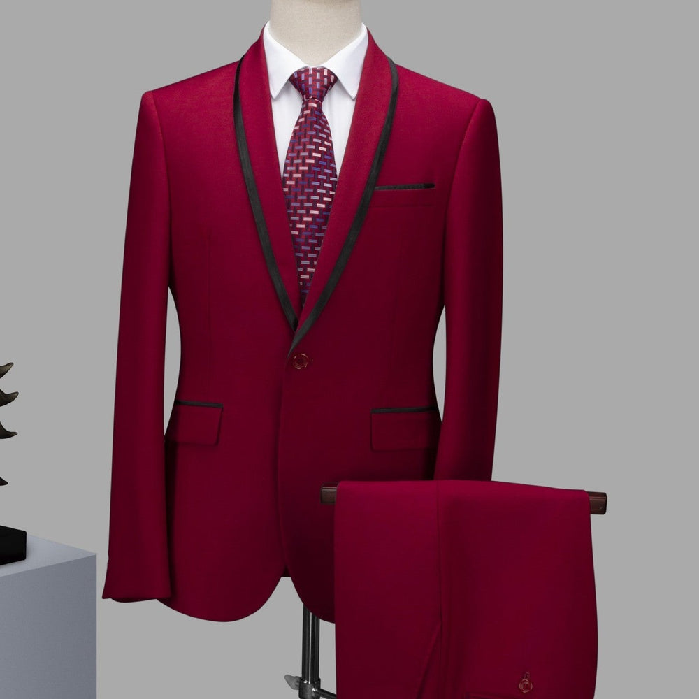 Morden Burgundy Shawl Lapel Two Pieces Men Suits For Prom
