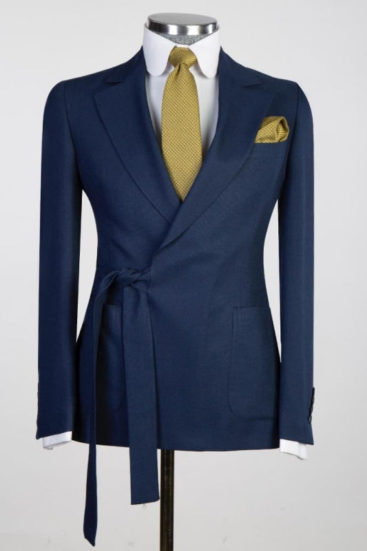 Leonard Navy Blue Notched Lapel Two Pieces Classic Prom Suits