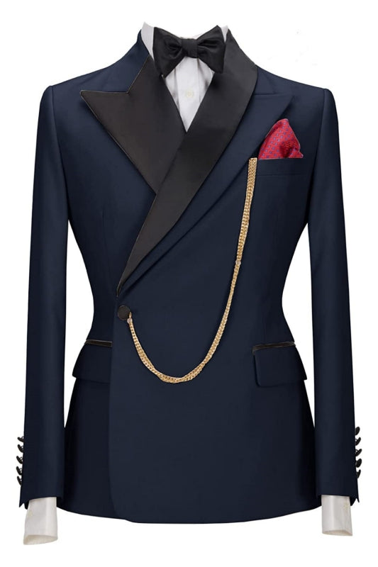 Jacob Navy Blue Peaked Lapel Two Pieces Chic Men Suits For Prom