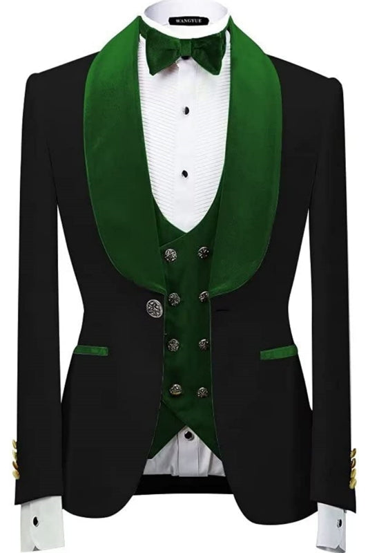 Nathan New Arrival Green Shawl Lapel Three Pieces Velvet Wedding Suits