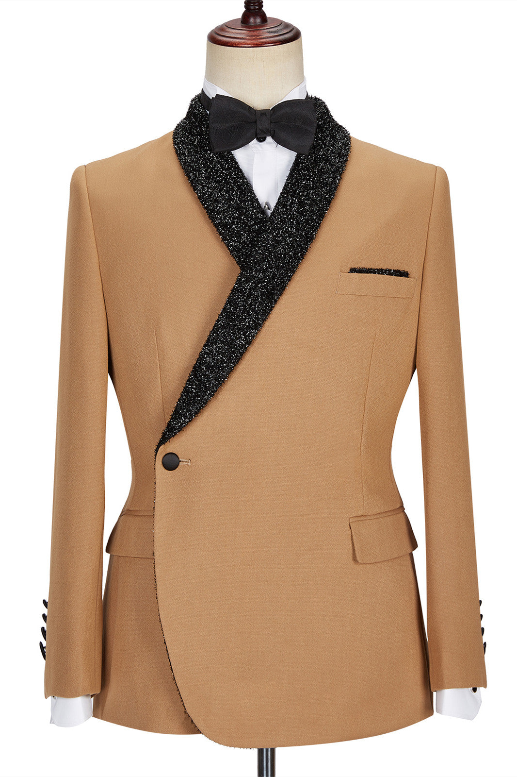 Gavin New Arrival Khaki Sparkle Shawl Lapel One Button Men Suits