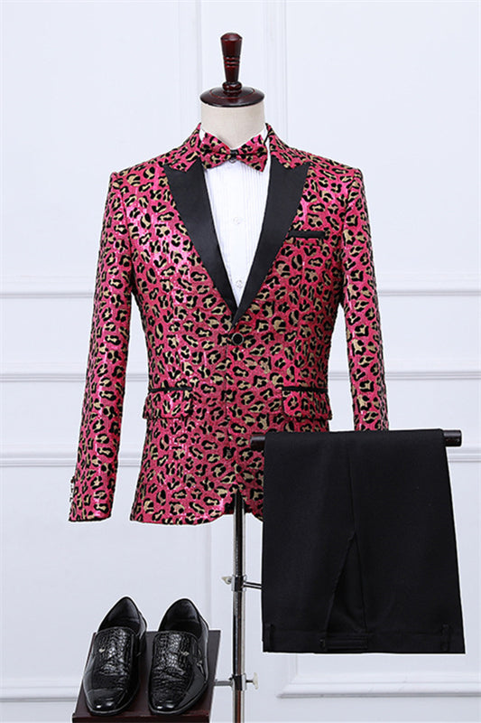Pearson New Arrival Red Peaked Lapel Two Pieces Jacquard Prom Suits