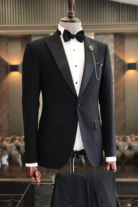 Kent Newest Black Peaked Lapel Two Pieces Prom Suits