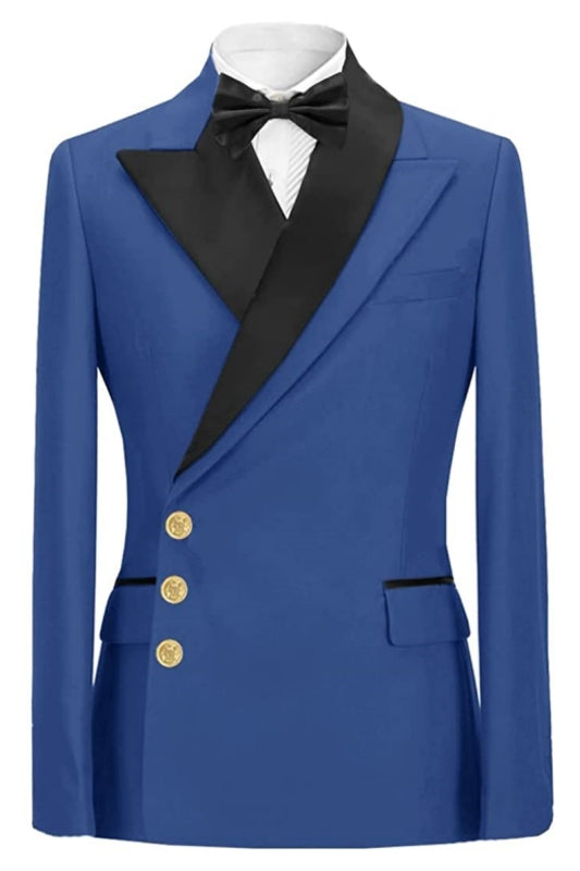 Amos Newest Blue Peaked Lapel Prom Suits For Men