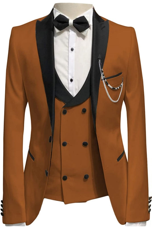 Mike Newest Brown Peaked Lapel Three Pieces Prom Suits