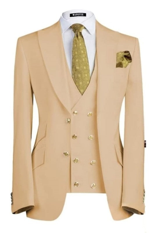 Burton Newest Champagne Three Pieces Peaked Lapel Prom Suits For Men