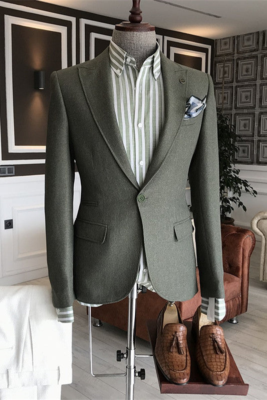 Bishop Newest Dark Green Peaked Lapel Men Suits For Prom