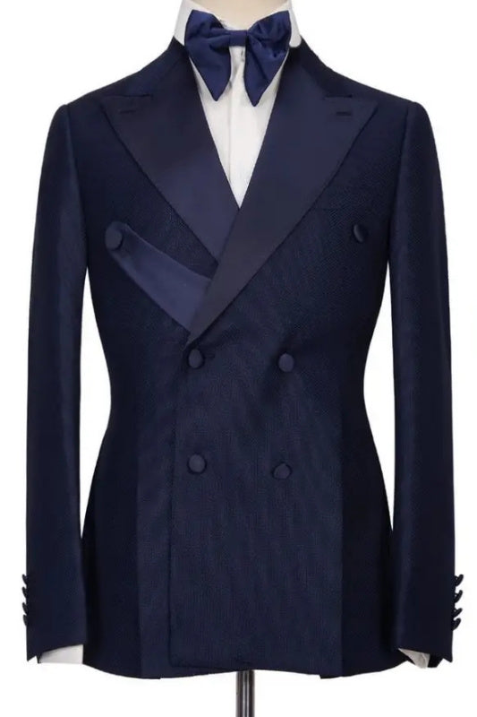 Reilly Newest Navy Blue Peaked Lapel Double Breasted Prom Suits