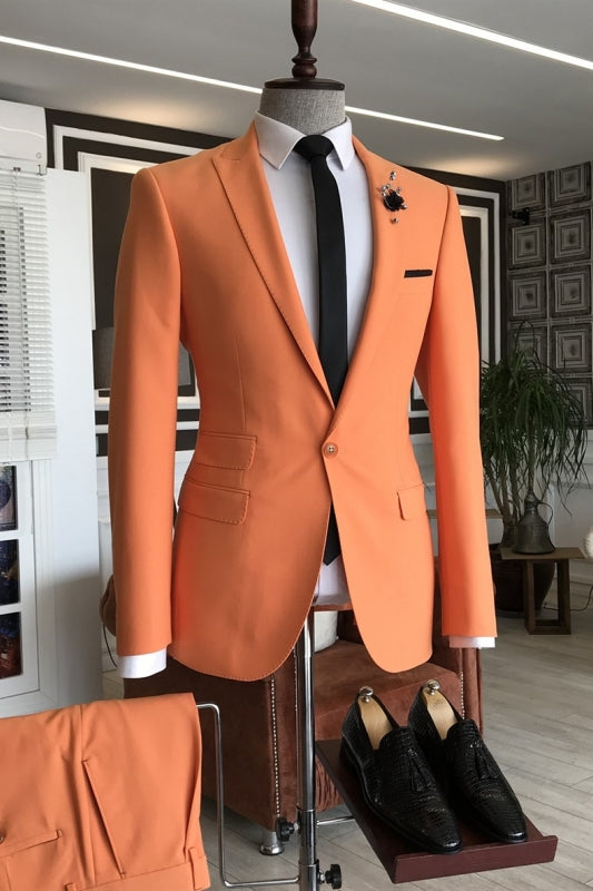 Harvey Newest Orange Peaked Lapel Two Pieces Prom Suits For Men