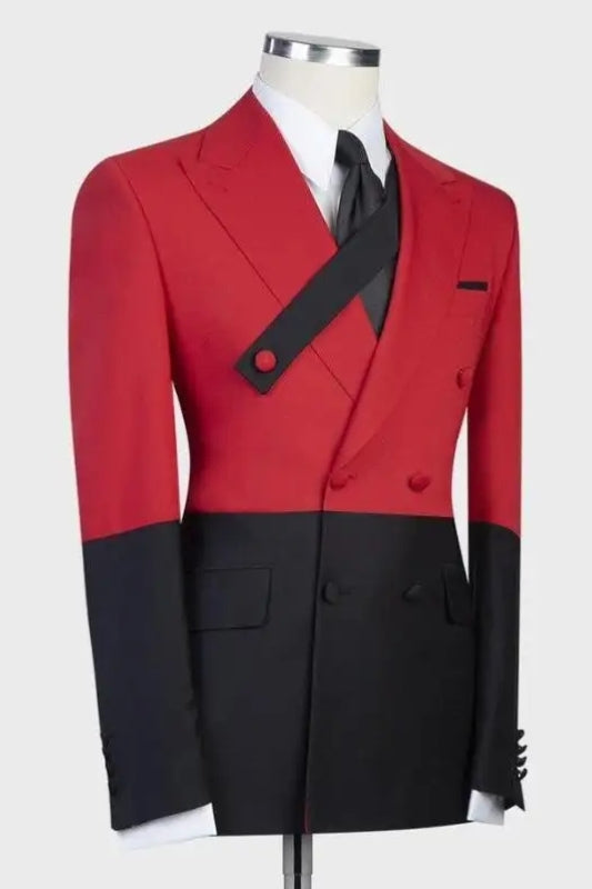 Angus Newest Red Peaked Lapel Double Breasted Prom Suits