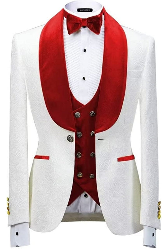 Murray Newest Red Shawl Lapel Three Pieces Jacquard Wedding Suits