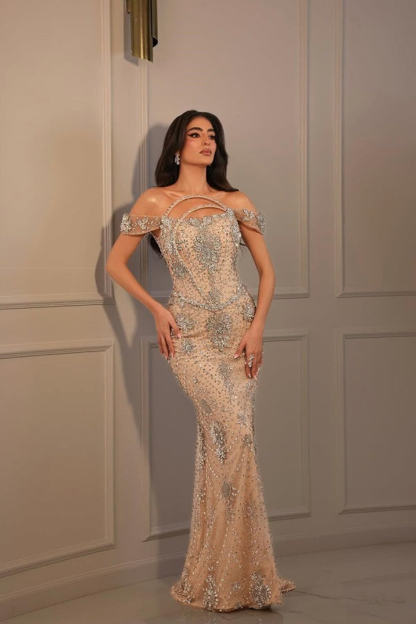Long Off the Shoulder Mermaid Formal Evening Dresses With Beading