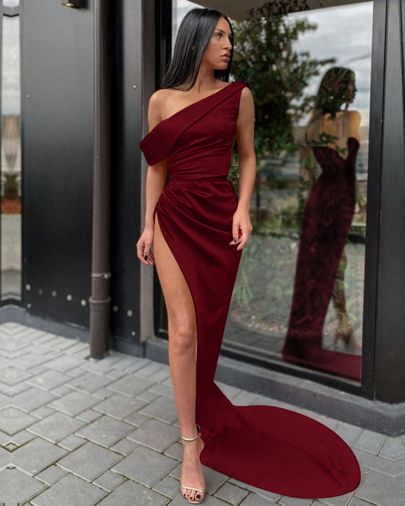 
                  
                    Orange One-Shoulder Mermaid Prom Dress with Split
                  
                