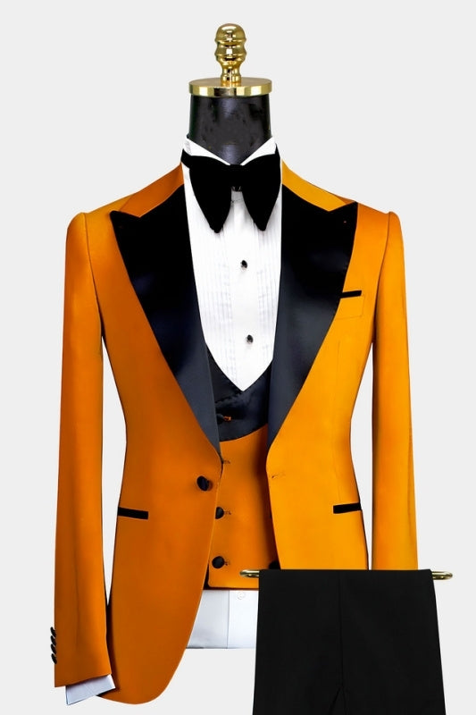 Raymond Orange Peaked Lapel Three Pieces Close Fitting Prom Suits